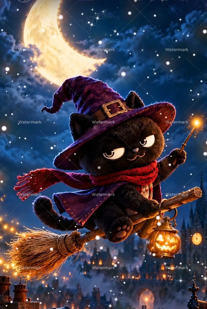 魔女猫猫飞越月夜城堡
